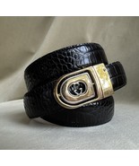 Gucci Vintage Buckle Croc Embossed Black Leather Belt 45 In - $118.00