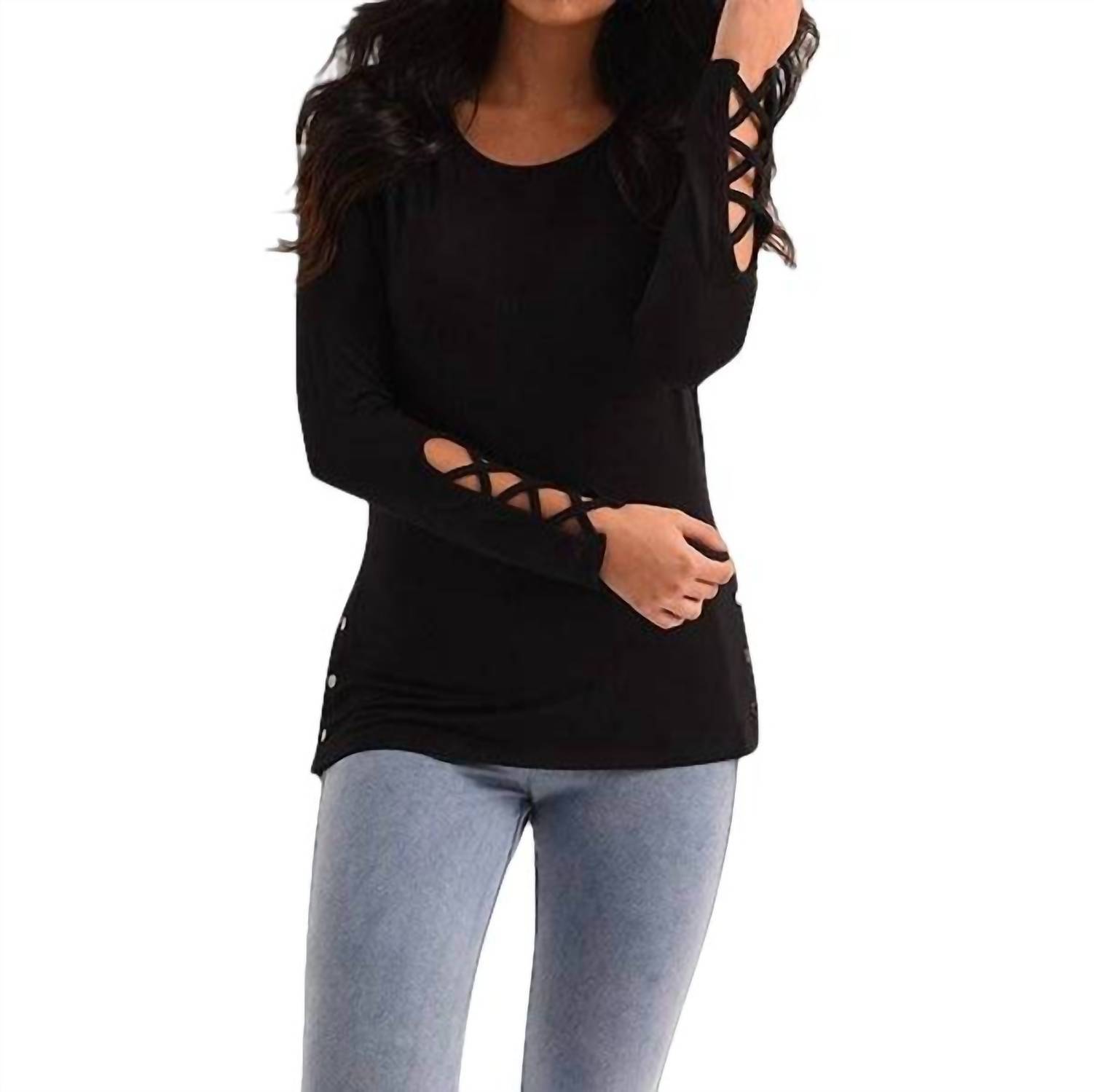 French Kyss arielle long sleeve top in Black