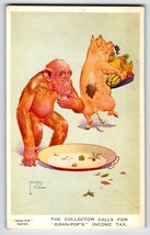 Monkey Pig Steals Food Plate Postcard Larson Wood Signed Fantasy Anthropomorphic - £15.76 GBP