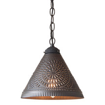 Wellington Shade Light Pendant in Kettle Black Punched Tin - £79.34 GBP