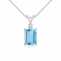 Authenticity Guarantee 
Emerald-Cut Aquamarine Solitaire Pendant with Diamond... - $815.41