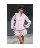 Dresses Ladies Fashion Puff Sleeve Ruffled Front Pink Dress - £28.06 GBP