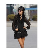 Dresses Ladies Fashion Puff Sleeve Black Chiffon Dress - £28.06 GBP