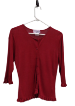 Vtg Kathy Ireland Dark Red Silk Blend Button Cardigan Sweater 3/4 Slv Ruffle M - £8.69 GBP