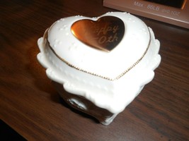 Music Box Heart Shaped White China 50TH Anniversary Hallmark Gold Color Top - $22.49