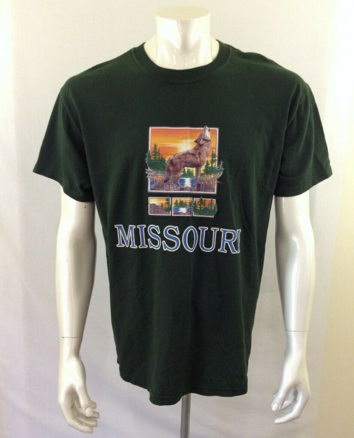 Missouri Tee Men's Size Large Green Short Sleeve Gildan Cotton Graphic T Shirt - £6.99 GBP