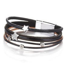 Amorcome Cute Leather Bracelets Fashion Ladies Bohemian Stars Charm Wide Wrap Mu - $11.38