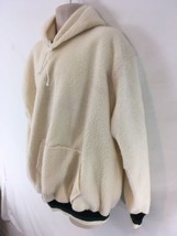 Vtg USA Made One Size Ivory White Faux Lambswool Fleece Pouch Hoodie Sweater - £7.98 GBP