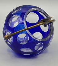 Vintage MCM 1950&#39;s Blue &amp; Brass Crystal Glass Orb Style Ball Ashtray, German - £66.16 GBP