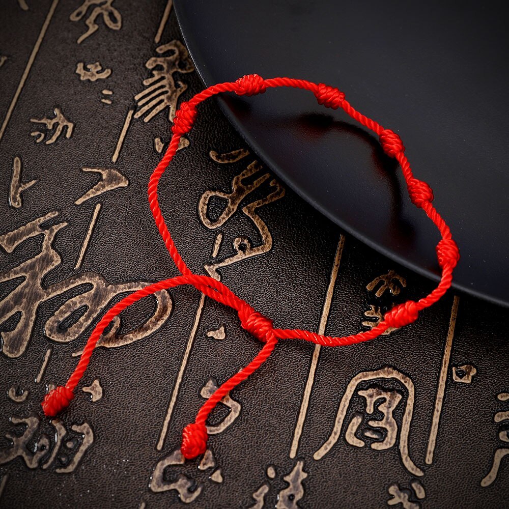 Handmade Lucky Red String Bracelet Amulet 7 Knots Protection Rope Man Women Gift - $9.63