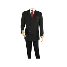 Men Apollo King Double Breasted Formal Business Suit Pleated Pants DM21 Black image 2