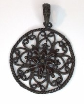 Brown Metal &amp; Enamel Filigree Pendant for Necklace Boho Style - $15.00