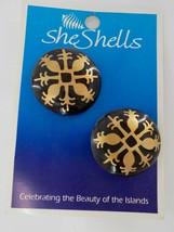 She Shells Gold Painted Black Native Wood Post Earrings Fashion Jewelry Hawaiian - £12.05 GBP