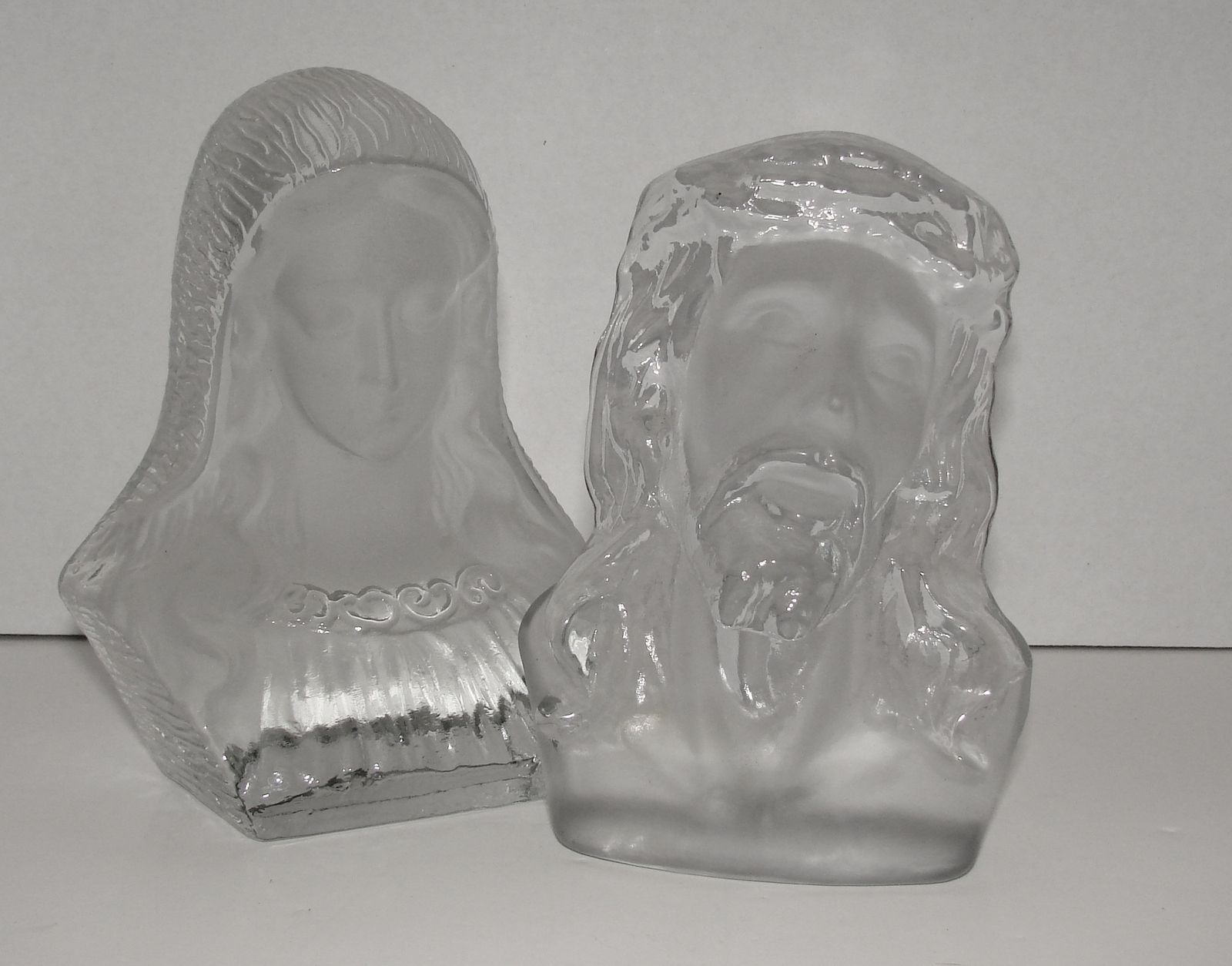 Vintage Jesus and Mary VIKING Glass Bookends  (Pair) - $34.99
