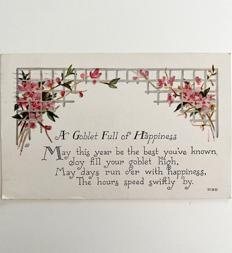 Goblet Full Of Happiness Greeting Victorian Card Postcard 1900s Floral PCBG11B Item image 2