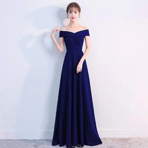 Long Elegant Evening Dress Satin Women Party Gowns Pleated Off- High Quality Ves - £102.45 GBP