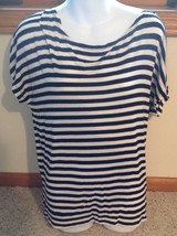 Cable &amp; Gauge Womens Size Medium Black White Striped Criss Cross Back Summer Top - £5.37 GBP