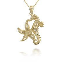 14k Solid Gold Seahorse Pendant Necklace - Yellow, Rose, or White - £192.38 GBP+
