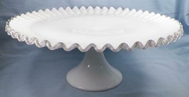 Fenton Silver Crest Cake Stand Elegant Glass Milk White Clear Edge 13&quot;-
... - £96.53 GBP