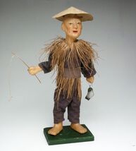 VINTAGE ASIAN FISHERMAN FISHING POLE FISH HAT 10” FIGURINE 50S - $9.89