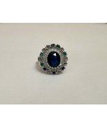Blue Flower Type Ring Silver Colored Band Size 8-10 Approx - $27.56 CAD