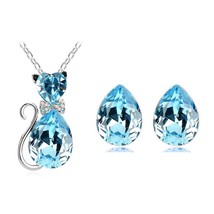 Fashion Gold Color Austrian Crystal Cat Catty Pendant Necklace Earrings Wedding  - £10.41 GBP