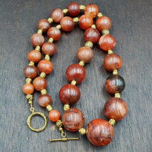 Collier ancien perles d&#39;agate cornaline indo tibétaine de l&#39;Himalaya NL-8 - $2,269.60 MXN