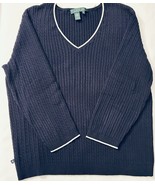 Ralph Lauren Womens Navy V Neck Cable Knit sweater 3/4 Sleeve Size Medium - $19.99