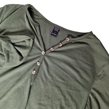 Emery Rose Womens Pull Over Tunic Top Olive Green Large Roll Tap Sleeves - $15.94