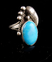 Large signed turquoise Ring - Vintage sterling silver - Size 6 -  Women&#39;s 5th &amp;1 - £97.73 GBP