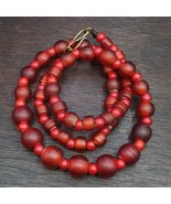 Vintage Venetian white heart and Red glass Trade Beaded Necklace - $36.80