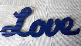 Rustic Rippled Metal Love Word Wall Sign Blue Shabby Chic Hanging Art 16&quot;x 6.25&quot; - £13.50 GBP