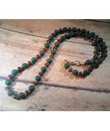 Necklace Green Red Beads Glass 23&quot;+ Lobster Clasp Upcycled Handmade - $12.00