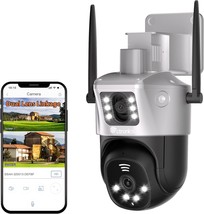 Dual Lens Linkage Security Camera Outdoor 2 4 5GHz WiFi Wired PTZ Dual S... - $78.80