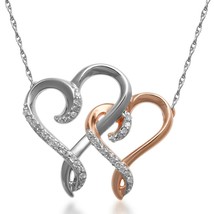 0.15Ct Moissanite 14k Two-Tone Gold Plated Intertwined Heart Pendant Free Chain - £84.33 GBP