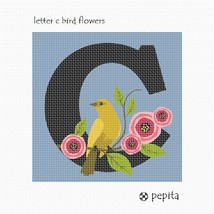 Pepita Needlepoint Canvas: Letter C Bird Flowers, 7&quot; x 7&quot; - £39.50 GBP+
