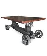 Industrial Trolley Dining Table - Iron Wheels Adjustable Height - Walnut - £3,299.18 GBP