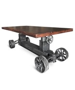 Industrial Trolley Dining Table - Iron Wheels Adjustable Height - Walnut - £3,245.53 GBP