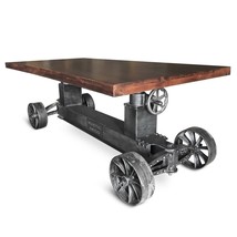 Industrial Trolley Dining Table - Iron Wheels Adjustable Height - Walnut - £3,246.66 GBP