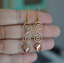 Handmade Gold plated wire scroll red Bead Earring - £9.98 GBP