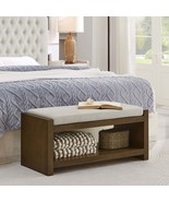 40&quot; Beige Accent Bench: Padded Seat &amp; Shoe Rack Storage - $221.99