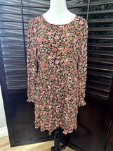 BP Women&#39;s Black/PinksFloral Long Sleeve Keyhole Casual Dress M NWOT - £14.59 GBP
