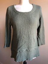 CMC Color Me Cotton S Moss Green Seed Stitch Knit Tiered Hem Sweater USA - £20.93 GBP