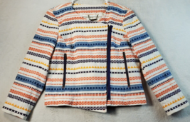 Trina Turk Jacket Women Size 4 Multi Striped Cotton Long Sleeve Pockets Side Zip - £19.48 GBP