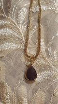 Tear drop purple charm with 14 kt gold plated 24 &quot; necklace. Snake style necklac - £14.43 GBP