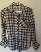 RUE 21 Womens Soft Blue Plaid Button-Down Long Sleeve Shirt Size Small - $8.00