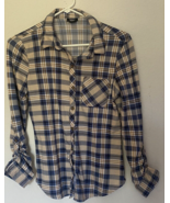 RUE 21 Womens Soft Blue Plaid Button-Down Long Sleeve Shirt Size Small - $8.00