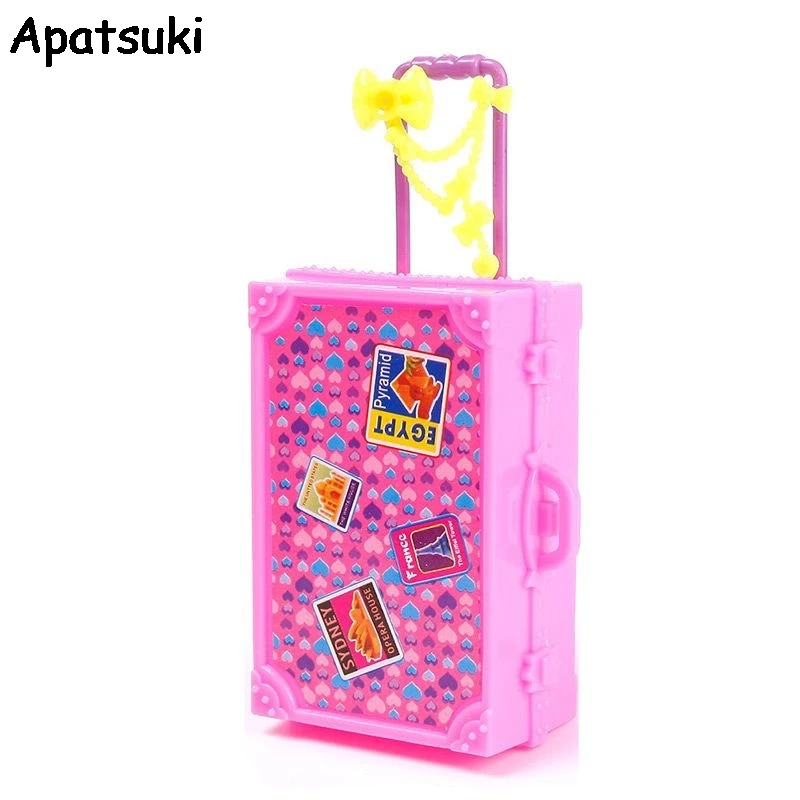 Kids Toy Plastic 3D Cute Miniature Travel Suitcase Luggage Case Trunk For Barbie - £7.72 GBP+