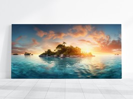 Island Art Tropical Beach Sunset Painting Landscape Wall Art Decor, Hawaii Ocean - £19.71 GBP+