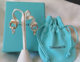 Tiffany &amp; Co. Italy 18k Gold &amp; Sterling Silver Interlocking Circle Earrings~EUC - £431.57 GBP